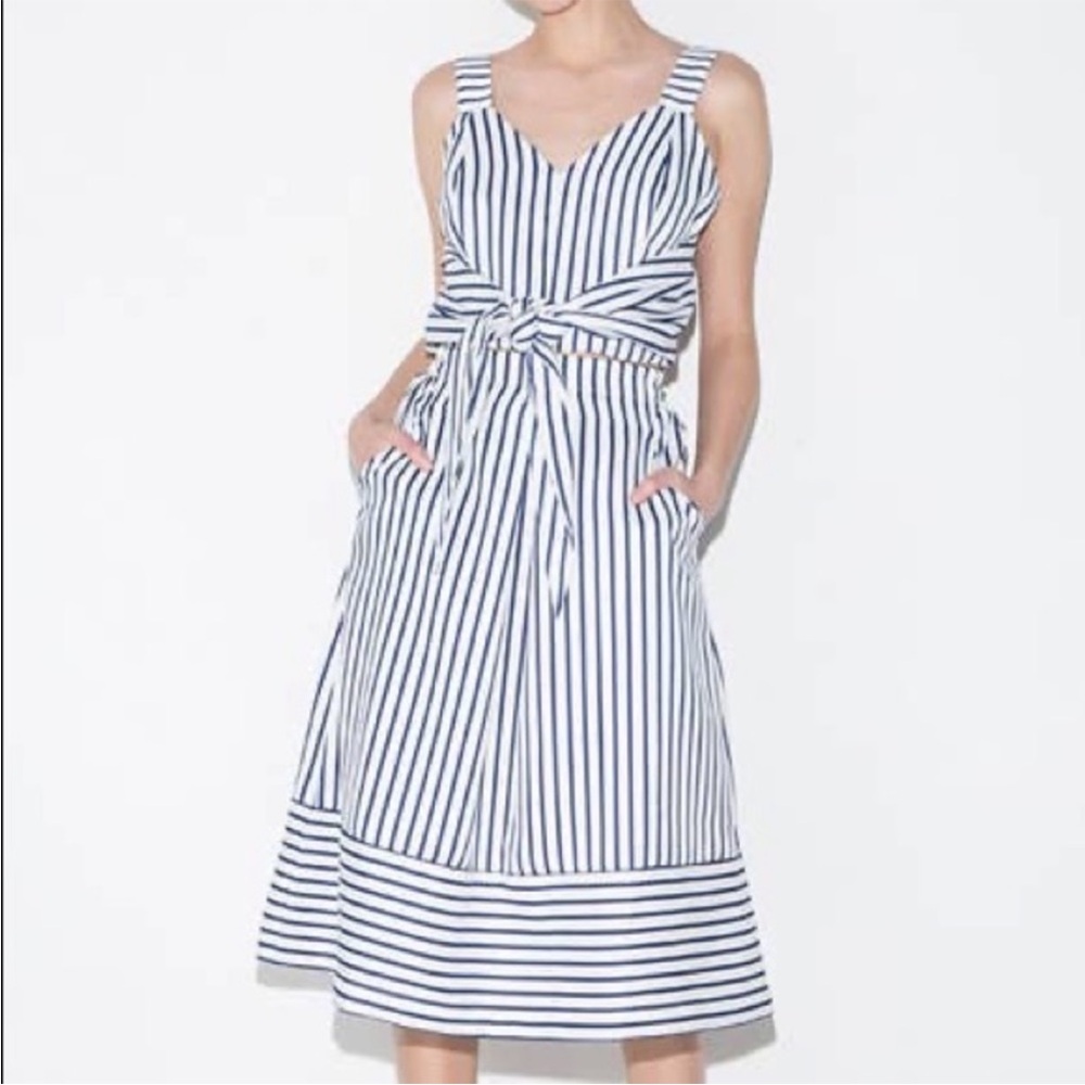 NWT! J.O.A. Striped Crop Top Skirt Set Navy White Medium